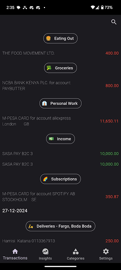 myPesa Transactions Screen